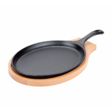 Cast iron fajita plate/Pan with wood underliner